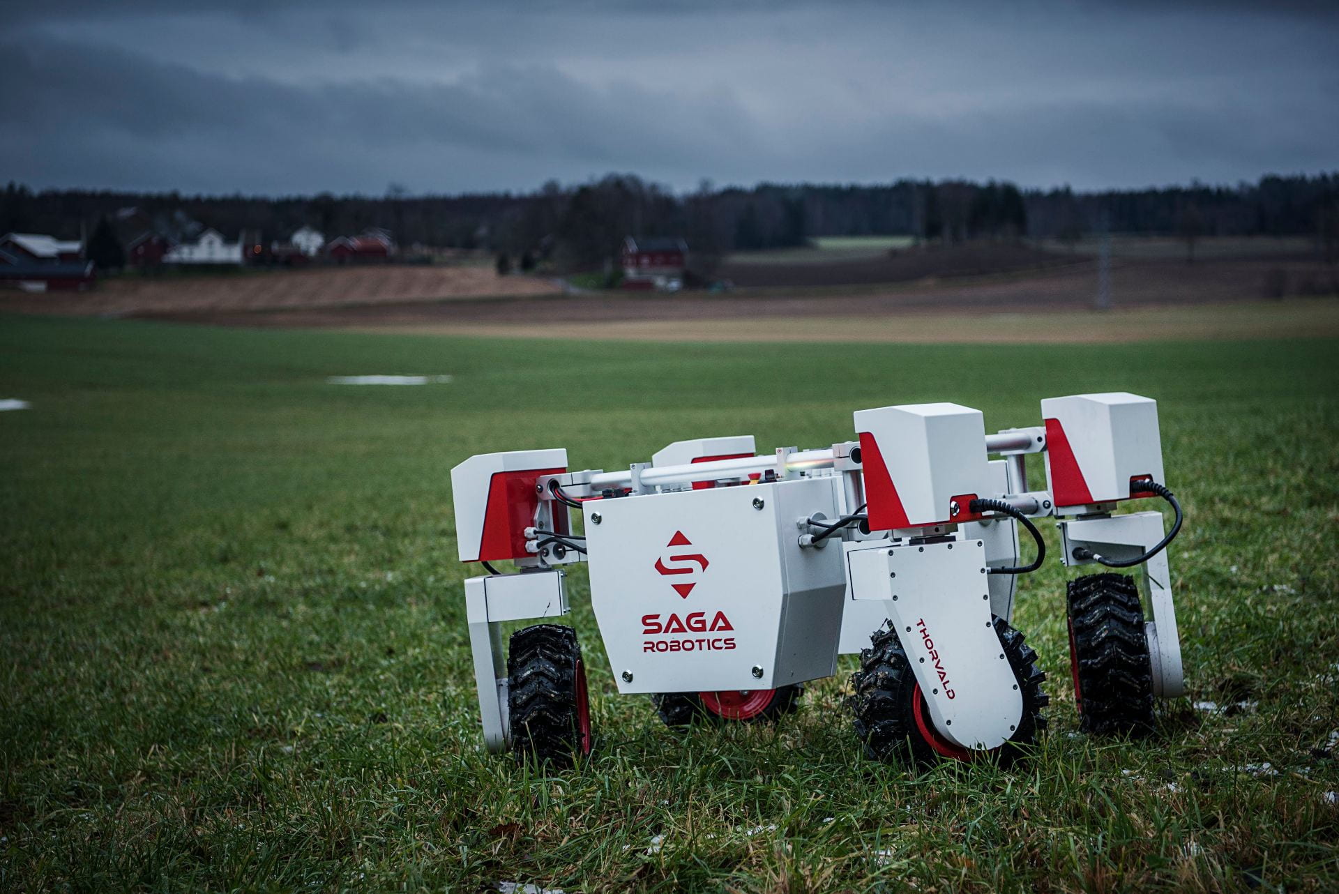 Saga robotics robot in a field.